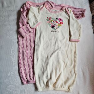 Touched By Nature 2 Organic Cotton Beautiful Baby Girl Nightgowns 0-6 mo sz Exc.